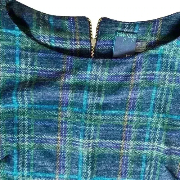Gabby Skye Shift Dress Navy Size 6 Violet Plaid Ruffle Sleeves Cozy Fall Career - Picture 12 of 16